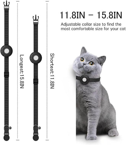 Cat Tracker Collar,No Monthly Fee Tracking Pet Collar with Finder Tag,Compatible with Apple Find My(iOS Only),Breakaway Tractive Design with Reflective Pattern & Bell