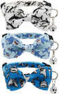 3 Pack Cat Collar Breakaway with Removable Cute Bow Tie and Bell Adjustable Safety Buckle Shark Print White Light Blue and Blue