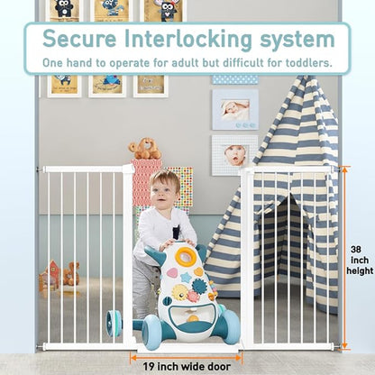 Fairy Baby Narrow Baby Gate 26.8 Inch to 29.5 Inch Wide, 38" Extra Tall Metal Safety Child Gate Auto Close Walk Through Pet Gates Pressure Mounted or Small Stairs and Doorways Indoor No Drill, White