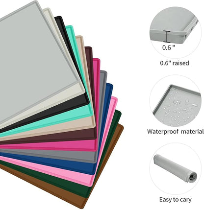 Dog Food Mat,Silicone Waterproof Food Tray,Non Slip Pet Bowl Mats Placemat,0.6" Raised Edge,Suitable for Most Small and Medium Sized Pets,24" x 16"