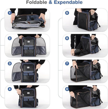 Lekebobor Extra Large Cat Backpack Carrier Expandable Pet Carrier Backpack for Small Dogs Medium Cats Fit Up to 18 Lbs, Dog Backpack Carrier, Foldable Puppy Backpack Carrier for Travel, Hiking,Blue