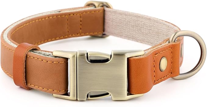 Plutus Pet Genuine Leather & Hemp Dog Collar – Adjustable Heavy Duty Pet Collar with Quick Release Metal Buckle, Soft & Stylish for Puppy and Small, Medium, Large Dogs (Light Brown, XS)