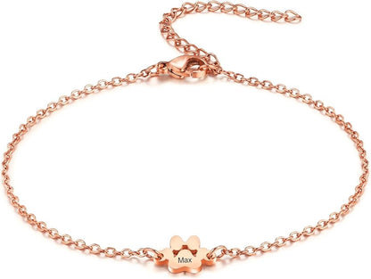 MeMeDIY Personalized Paw Print Bracelet for Women Engraved 1-5 Names Dog Cat Pet Paw Bracelet Adjustable Chain Dog Jewelry Memorial Gifts for Pet Lovers