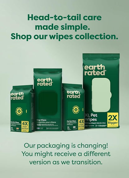 Earth Rated Pet Wipes for Dogs and Cats, Hypoallergenic, 3-in-1 Cleaning, Deodorizing and Hydrating, for Grooming Paws, Body and Butt, Unscented, 100 Count