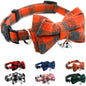 Orange Plaid Bow Cat Collar with Bell, Breakaway Kitten Bell Collar with Bowtie Christmas Dog Collars Boy for XXS Xs Small Tiny Little Pet Dogs Girl Kitten, for Hoilday Birthday Party