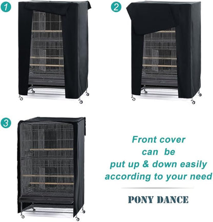 PONY DANCE Pets Product Universal Birdcage Cover Blackout & Breathable Birdcage Cover for Pets' Good Night, Large, Black, 31 L x 21 W x 41 in H