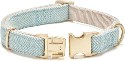 Soft Cotton Hemp Dog Collar with Metal Buckle Adjustable Tweed Dog Collars for Small Medium Large Dogs(Blue,Large)