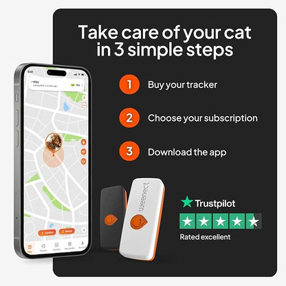 Weenect Cat XS - New GPS Tracker for Cats | Real-time Mini GPS Tracker for Cats | Smallest Model on The Market | Collar Included | Subscription Required (Black, Tracker XS)