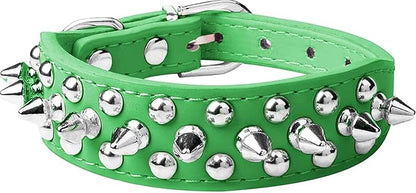 Spiked Dog Collar Soft Pu Leather Mushrooms Rivet Spike Studded Puppy Adjustable Pet Collars for Small Breeds (M, Green)