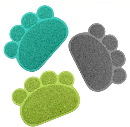 PVC Pet Dog Cat Puppy Kitten Dish Bowl Food Water Feeding Placemat, Non-Slip Cat Litter Mat Paw Shape, Green Small