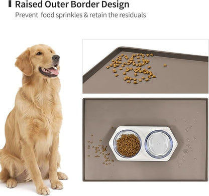 Dog Food Mat,Silicone Waterproof Food Tray,Non Slip Pet Bowl Mats Placemat,0.6" Raised Edge,Suitable for Most Small and Medium Sized Pets,18.5" x 11.5"