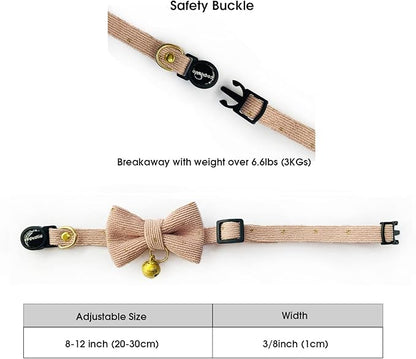 Safety Quick Release Cat Collars, Soft Kitten Collars with Detachable Bow Tie and Bell, Pack of 2, Adjustable 20-30 cm (20-30cm, Carolline+Steel Blue)