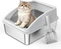 Stainless Steel Litter Box | Metal Kitty Litter Box with Lid High Sided for Small Cats or Injured Cats, Bunny Litter Boxes, Low Entry, Odor-Free, Non-Stick,Includes Scoop