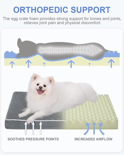 KSIIA Dog Bed for Crate Pad Waterproof for Small Dogs with Removable Washable Cover, Egg Crate Foam and Non-Slip Bottom, 23x17 Inch, Dark Gray