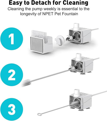 NPET DF10 Dog Water Fountain, 170oz/1.3Gallon/5L Large Automatic Pet Water Dispenser Cat Water Fountain with Cleaning Kit, Replacement Filter for Cat, Dogs, Multiple Pets (Replacement Pump)
