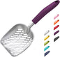 WePet Cat Litter Scoop, Aluminum Alloy Sifter, Kitty Metal Scooper, Deep Shovel with Diagonal Sifting Hole, Long Handle, Kitten Poop Lifter for Litter Box, Medium Size, Violet Handle