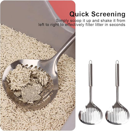 Kakalote 2pcs Cat Litter Scoop, Stainless Steel Durable Litter Scoop for Cat Mesh Shovel Long Handle(12.2inchs Length)