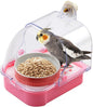 No Mess Bird Cage Feeder,2 in 1 Bird Feeder with Ceramic Bowl Parrot Bathtub with Bottom Drawer Hanging Shower Box for Birds Budgies Parakeet Small Parrot Cockatiels(Pink)