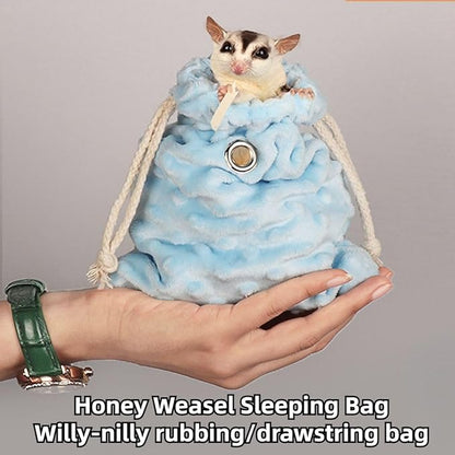 Sugar Glider Bonding Pouch - Soft Sleeping Pouch with Breathable Vent & Drawstring Portable Travel Bag Small Animal Carrier for Sugar Glider Squirrel Hamster Rats Hedgehog Bird Parrot (Blue)