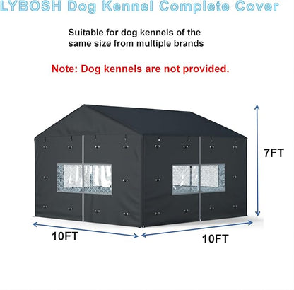 Outdoor Dog Kennel Cover Full Coverage for 10'Dx10'Wx7'H Dog Cages,600D Heavy Duty Waterproof Large Dog Kennel Cover,(Kennel not Included) Black