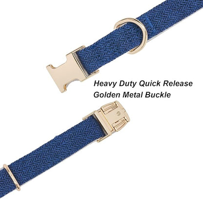 Soft Cotton Hemp Dog Collar with Metal Buckle Adjustable Tweed Dog Collars for Small Medium Large Dogs(Royal Blue,Small)
