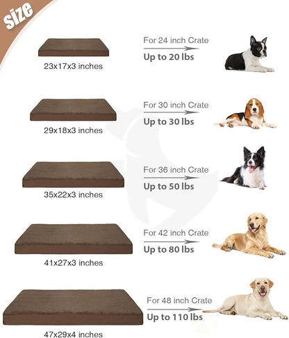 KSIIA Orthopedic Dog Bed Crate Waterproof Pet Mats for Large Dogs Deluxe Plush Washable Pet Bed with Egg Crate Foam & Removable Cover, 35 x 22 Inch, Brown