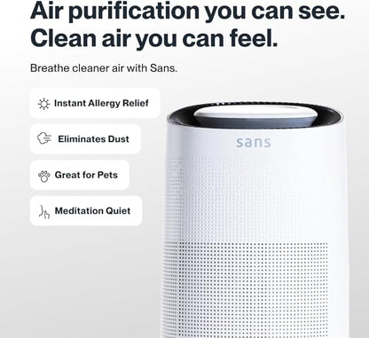 Sans HEPA 13 Air Purifier - Black - 1560ft² Ultra-Quiet Home Air Purifier, Pre-Filter, Activated Carbon, UV-C Light, Protect from Odors, Smoke, Pollutants, Allergens, Dust, Dander, Harmful Chemicals