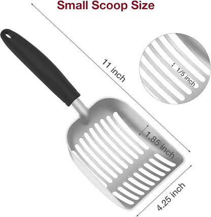 Cat Litter Scoop, Kitty Metal Scooper, Aluminum Alloy Sifter, Kitten Pooper Lifter, Deep Shovel, Long Handle, Poop Sifting, Durable, Heavy Duty, for Litter Box