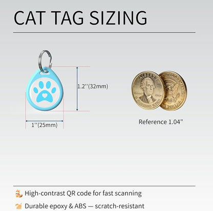 QR Code Cat ID Tag for Collar, Smart Pet ID with Online Profile, Instant Scan to Contact Owner & Location Email Alert, Silent Anti-Lost Cat Tag, No App or Subscription, Blue 1”