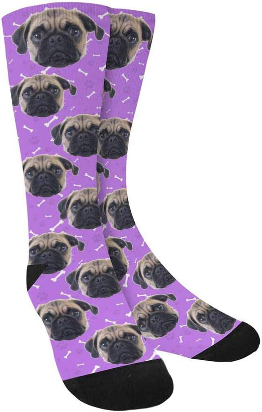 Custom Face Socks, Personalized Dog Lover Pet Photo Picture on Socks Unisex Athletic Crew Socks for Men Women