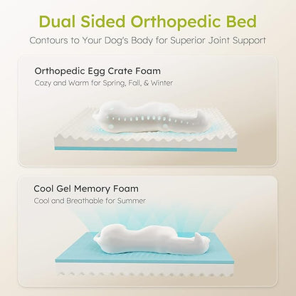 Jumbo Dog Bed for Extra Large Dogs, Orthopedic Dog Bed with Cooling Gel Memory Foam, Waterproof Pet Bed with Removable Washable Cover, 45" Pet Sofa Couch Dutch Velvet with Bone Toy, Dark Green