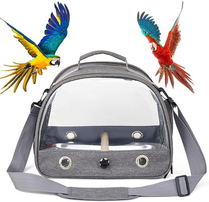 Bird Travel Carrier with Stainless Steel Tray,Lightweight Breathable Parrot Cage with Removable Wooden Stand Stick and Long Shoulder Strap,Bird Cages for Parakeets Budgie