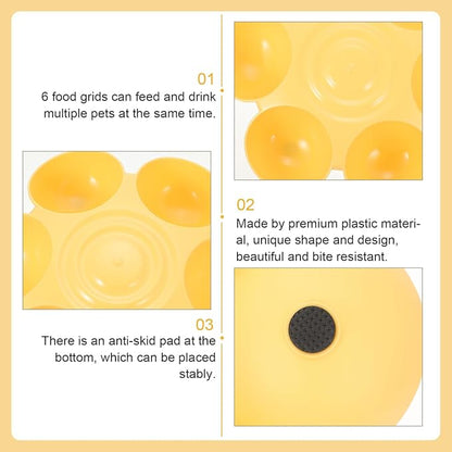 POPETPOP Cat Food Bowl with 6 Bowls - Pet Feeder for Kitten Puppy, Multi Cat Feeder, Multiple Feeder for Indoor s, Feeding Station for Food and Water (Yellow)