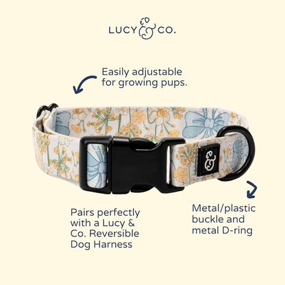 Lucy & Co. Sunshine and Daffodils Dog Collar, Adjustable Durable Dog Collar with Cute Print, Large