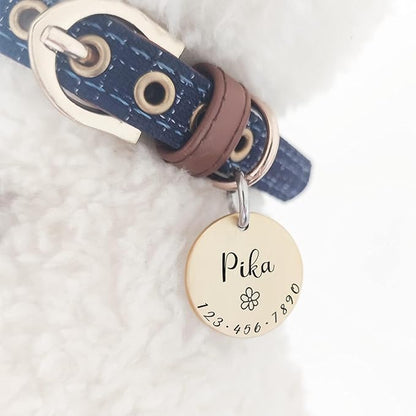 HM001 Cats Dogs ID Tags Personalized Lovely Symbols Pets Collar Name Accessories Custom Engraved Supplies for Four Legged Child Necklace Chain Anti-Lost Metal Simple Charm (Shiny Brass, Small 0.94")