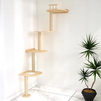 Wall-Mounted Tall Cat Tree Cat Scratching Post, Space Saving Floor to Ceiling Cat Tower, Natural Wood Cat Wall Shelves, Corner cat Jumping Platform cat Bed,Suitable for Large Cats