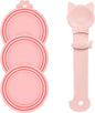 Cat Treat Spoon & 3 Pcs Can Lids | Cat Strip Feeder Squeeze for Liquid Snack | Universal Silicone Pet Can Covers BPA Free | Waste-Free Lickable Treat Feeder(Pink)