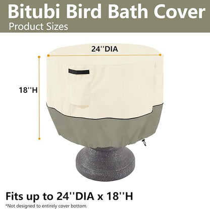 Bitubi Bird Bath Cover（24"x18"） 600D Oxford Cloth Garden Fountain Statue Protective Cover with Drawstring Waterproof Windproof Fountain Protector