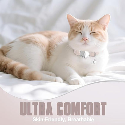 Cat Collar, Ultra Elastic Cat Tracker Collar, Holder Compatible with Apple Air Tag, [Lightweight & Scratch Resistant] Adjustable Stepless GPS Pet Collar for Cats Kittens, Khaki