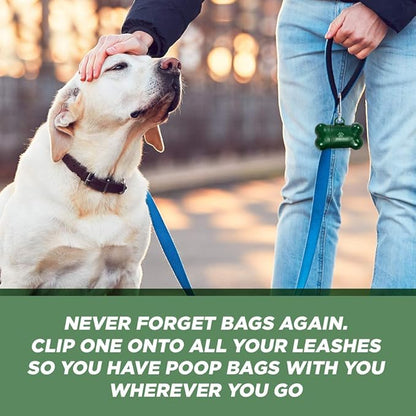 Lillian Ruff Dog Waste Bag Dispenser with Leash Clip Disposable Bag Holder for Pet Waste - 15 Leak Proof Unscented Poop Bags Included-3 Pc Pack Green