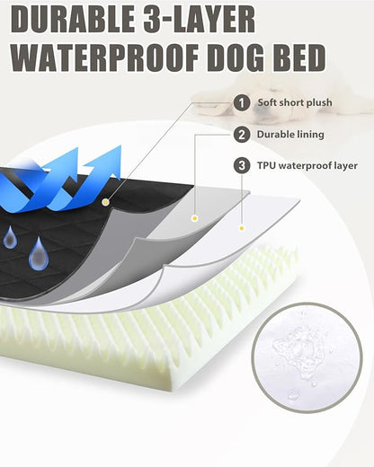 Orthopedic Dog Beds for Extra Large Dogs Waterproof Pet Kennel Pad with Removable Washable Cover and Non-Slip Bottom, 47x29 Inch, Black