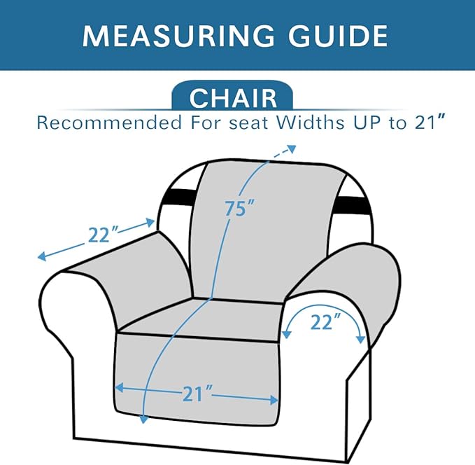 H.VERSAILTEX Reversible Chair Cover Furniture Protector Anti-Slip Couch Cover Water Resistant 2" Elastic Straps Chair Slipcover Pets Kids Fit Sitting Width Up to 21" (Chair:75" x 65", Gray/Beige)