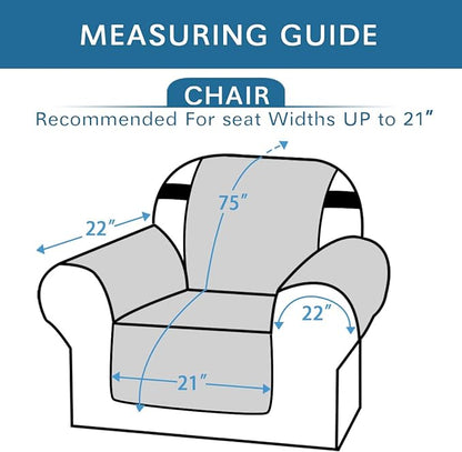 H.VERSAILTEX Reversible Chair Cover Furniture Protector Anti-Slip Couch Cover Water Resistant 2" Elastic Straps Chair Slipcover Pets Kids Fit Sitting Width Up to 21" (Chair:75" x 65", Gray/Beige)