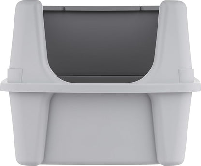 IRIS USA Large Cat Litter Box with Scatter Shield and Scoop, Open Top High Sided Cat Litter Pan, Silver