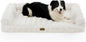 Faux Fur Orthopedic Dog Bed, Extra Large Dog Bed, Supportive Foam Pet Sofa with Waterproof Lining Cover, Washable U-Shaped Pet Couch with Anti-Slip Bottom Design, Beige XXL 48x32x8 inch