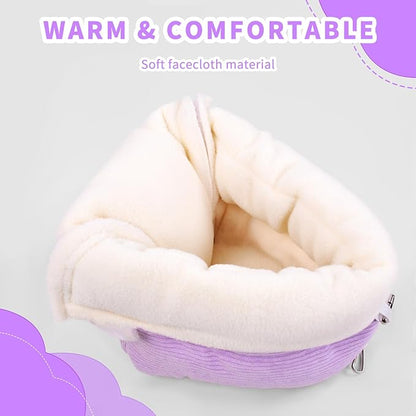 Bird Bed for Cage Winter Warm Bird Bed with Soft Plush Hanging Hammock & Hut Tent, Hideaway Sleeping Nest for Budgies, Parakeets, Cockatiels (Purple, M)