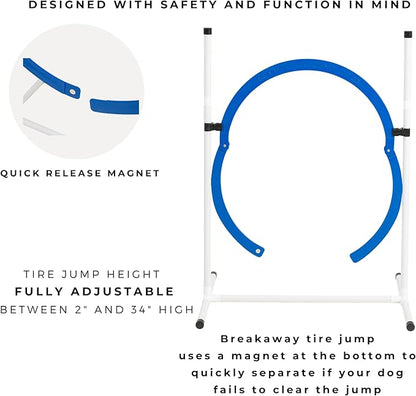 Better Sporting Dogs Premium Starter Dog Agility Set w/Safety-Focused Features | 5Pc Agility Kit | Bar Jump w/Cup Strips | Breakaway Tire Jump | Weave Poles | 10’ Tunnel & Sandbags | Pause Box