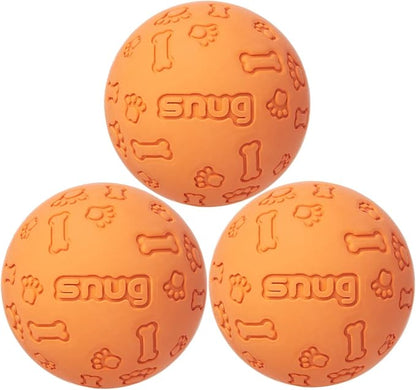 Snug Rubber Dog Balls for Small and Medium Dogs - Tennis Ball Size - Virtually Indestructible (3 Pack - Orange)
