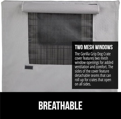 GORILLA GRIP Dog Crate Covers Compatible with Amazon Basics Dog Crates, All Sides Open, Privacy Cover Fits 48" Wire Kennel, Breathable Mesh Windows, Light Reducing Puppy Training Cage Topper, Gray