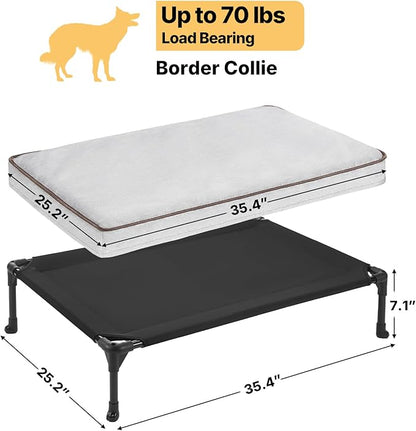 Veehoo Elevated Dog Bed with Waterproof Cushion Mat, Cooling Raised Dog Beds with Padded Top, Washable Outdoor Dog Bed, Orthopedic Pet Cot for Indoor & Outdoor, Medium Dog Bed 35.5" x 25", Dark Grey